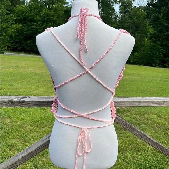 Handmade Pink Ombré Crochet Crop Butterfly Top - Picture 2 of 4